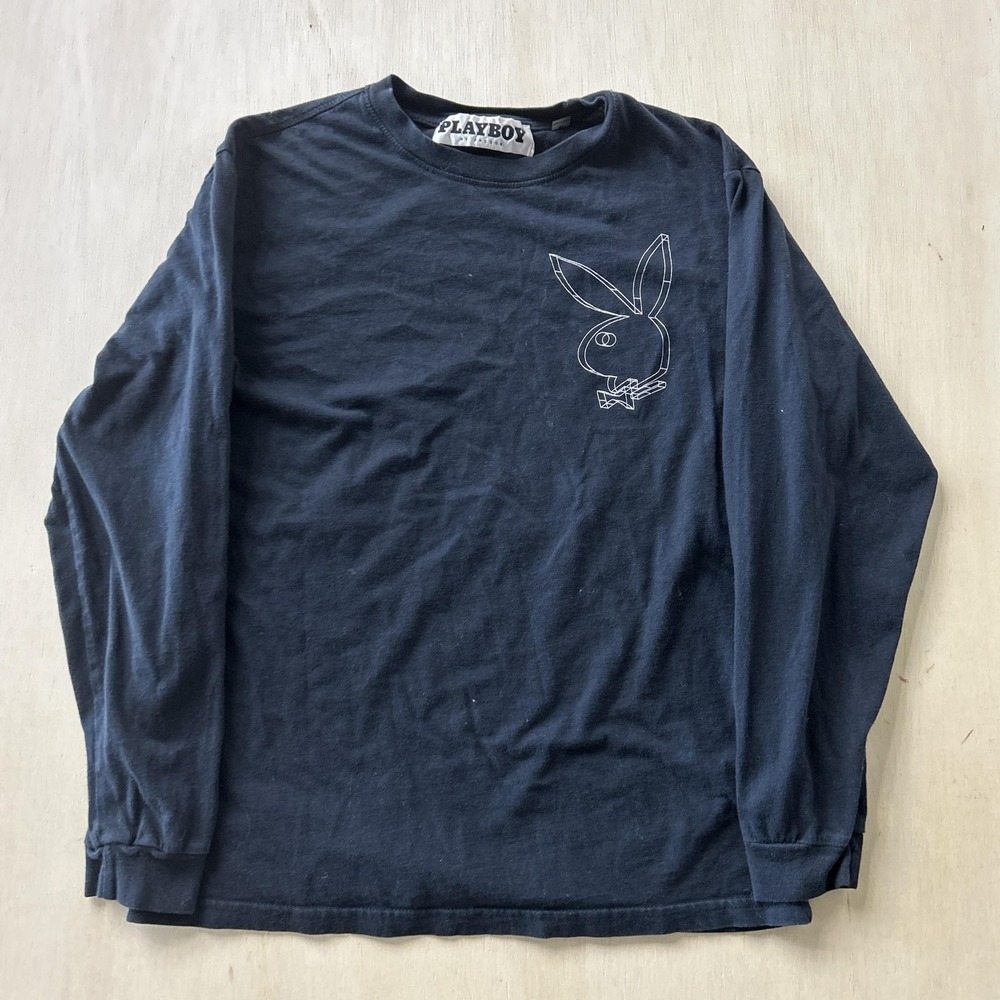 Playboy By Pacsun Shirt Mens Small Black Long Sleeve Bunny Logo Tee T-Shirt